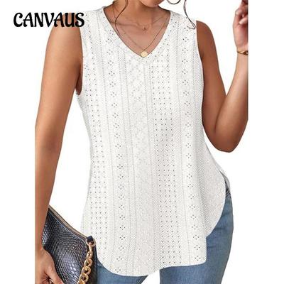 Sommer Damen Weste Einfarbig V-Ausschnitt Split T-Shirt Tank Top