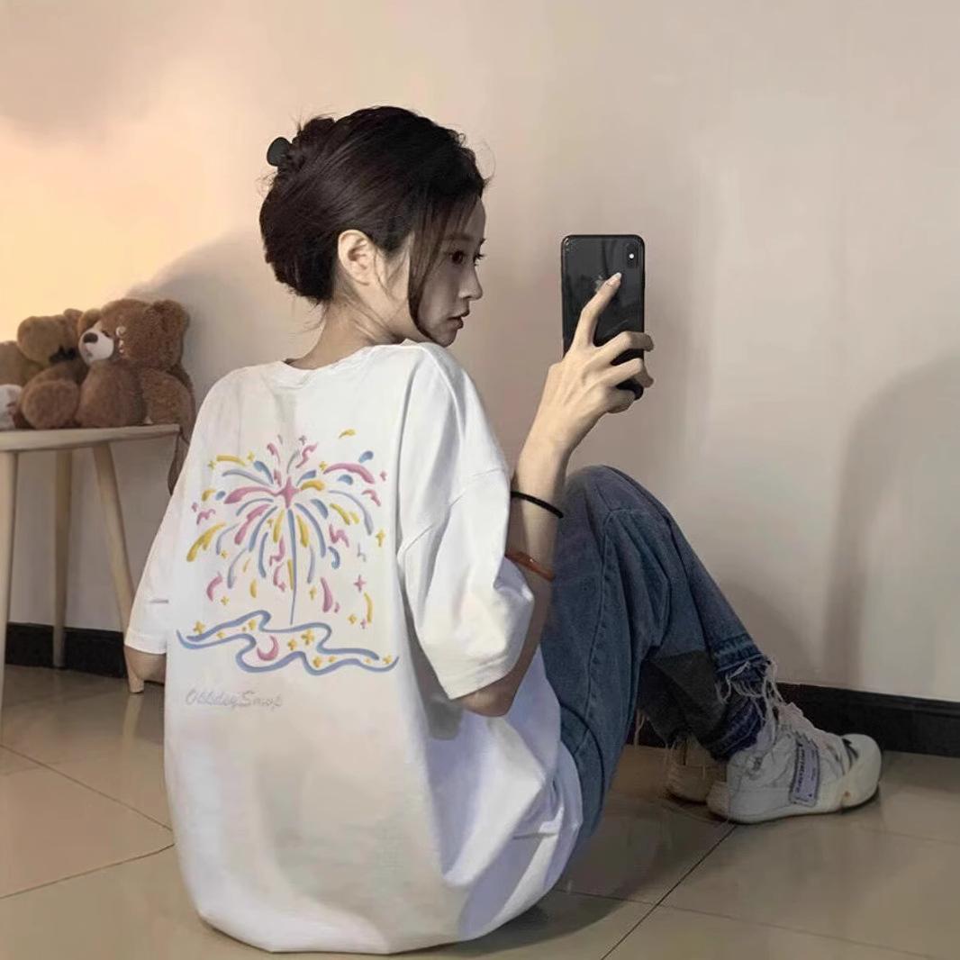 

Women s Retro Oversize Pure Cotton Short Sleeve T-shirt - 2025 Summer Collection M