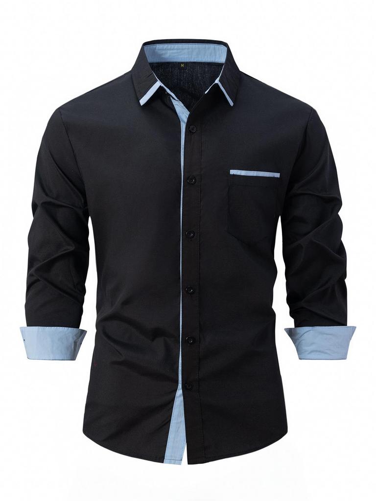 Grenzüberschreitende Herrenmode: Modisches Baumwollhemd für Frühling und Herbst, farblich abgestimmt, Business-Slim-Casual-Hemd mit langen Ärmeln