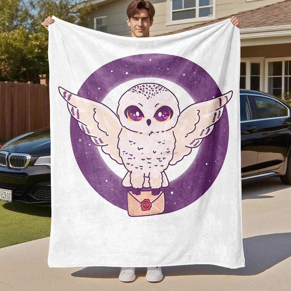 1pc Owl Envelope Night Outdoor Flannel Throw Blanket All Season Soft Warmth,Home Decor 1031185