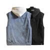 Herren Casual Kapuzenweste in Übergröße für Frühling/Herbst Jugend Einreihige Denim Workwear Jacke