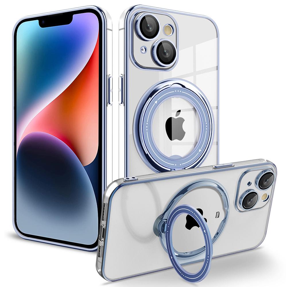

Противоударный чехол для iPhone 14 из ПК+ТПУ с вращающейся кольцевой подставкой, совместимый с MagSafe Blue
