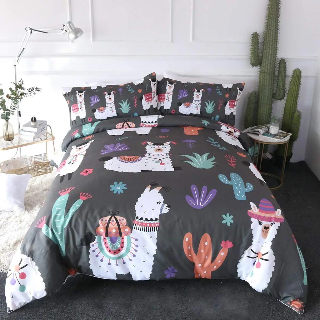 Duvet Cover Kids Teens Gifts Cute Cartoon Alpaca Llama Cactus Printing Bedding Animals Cover Bedroom Decorative Duvet Cover