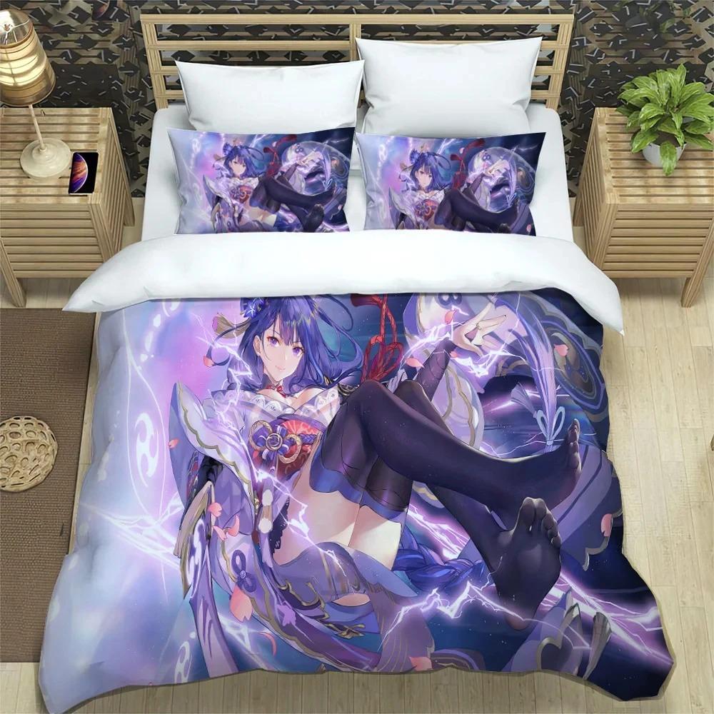 Anime Genshin Impact Bedding Set Boys Girls Twin Queen Size Duvet Cover Pillowcase Bed Kids Adult Fashion Home Textileextile New