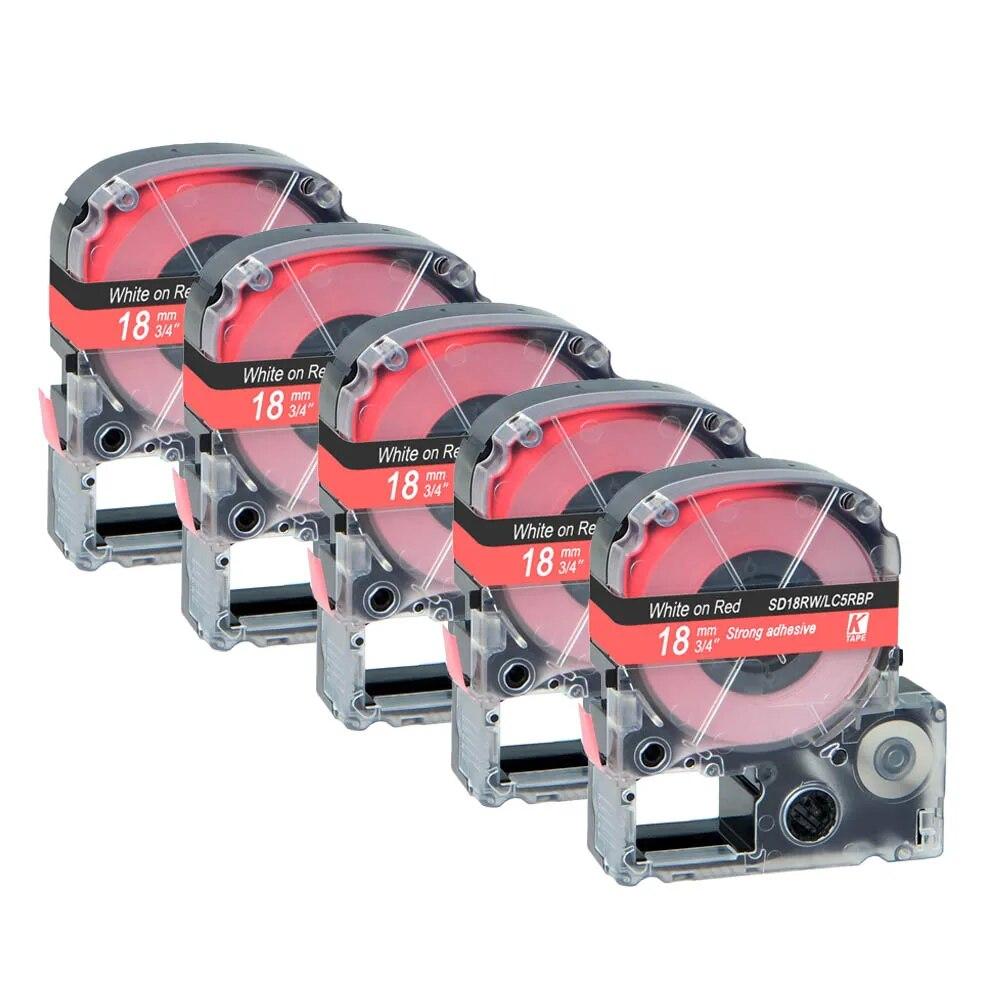 5 pachete de bandă de etichete Epson compatibilă multicoloră de 18 mm LC-5WBN / SS18KW SC18RW SD18K SC18YW pentru imprimanta Epson LW300 LW400 500 600
