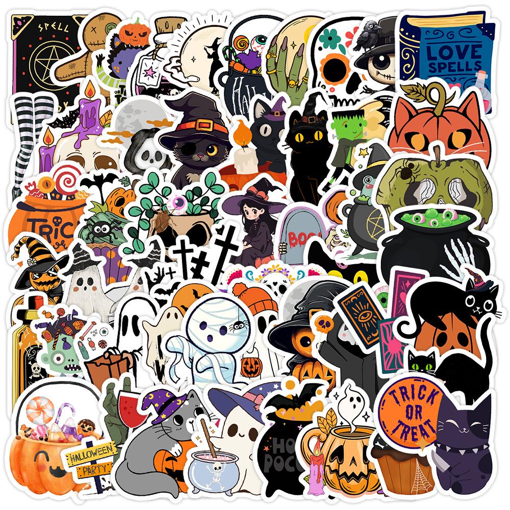 50pcs Halloween Cartoon Graffiti Waterproof Stickers for Water Bottles & Computers