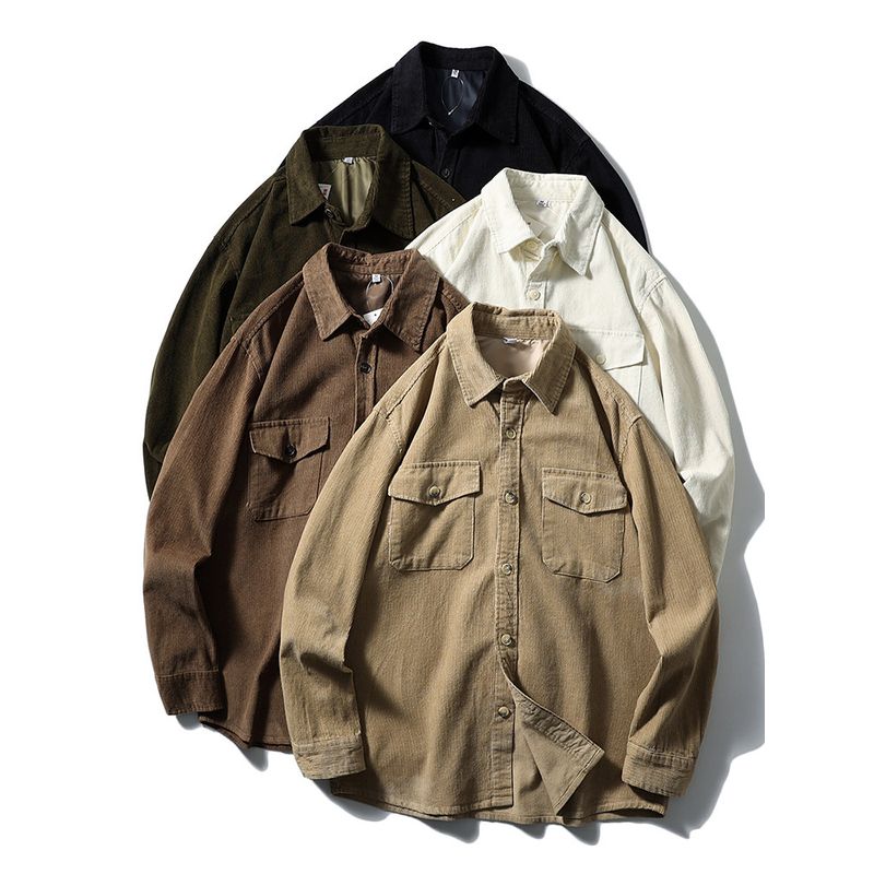 Japanese Retro Corduroy Long-Sleeve Work Shirt Jacket for Men, Autumn and Winter Casual Slim-Fit Foreign Trade Men's Shirt
