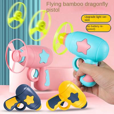 Bamboo Dragonfly Ejection Pistol Rotating Flash Flying Disk Catapult Outdoor Interactive Children Toys