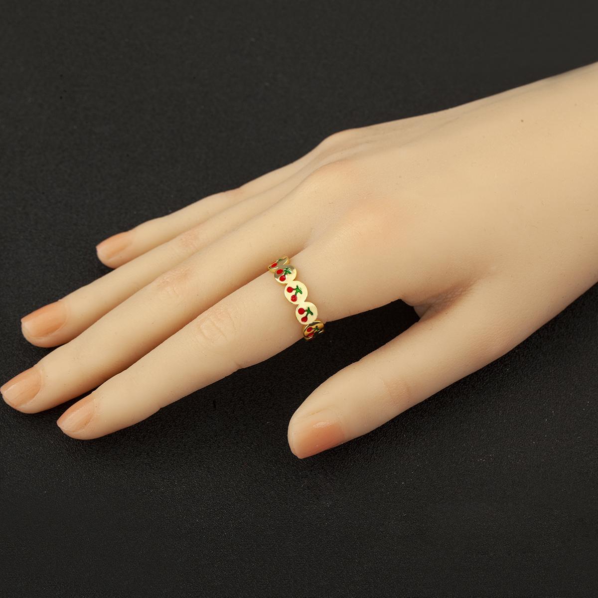 

Nidin Hot Sale Original Design Cherry Pattern Drip Oil Open Ring Adjustable For Women Enamel Copper Finger Jewelry Accessories resizable