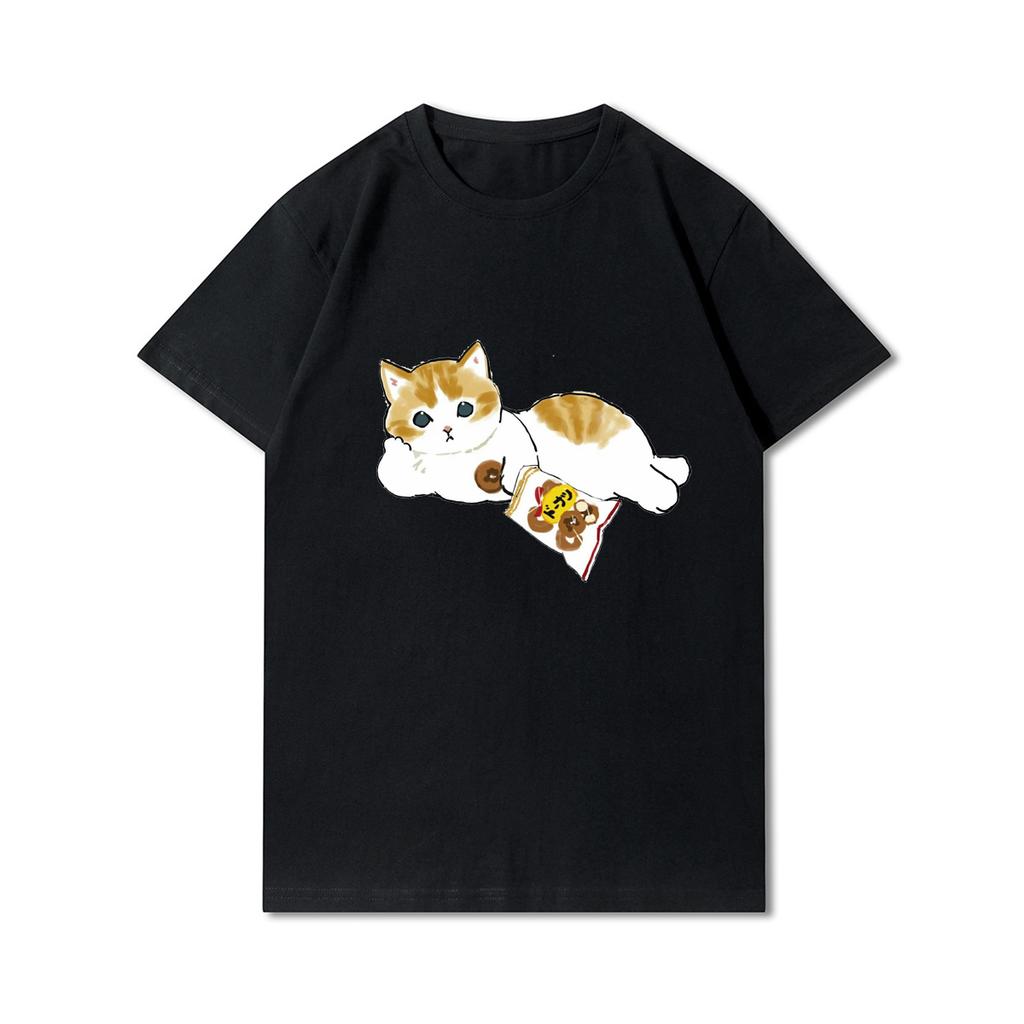 Plus Size Cats Shark Printed Women T Shirts Round Neck Cotton Tops Summer Animal 90S Casual Oversize Black Tees