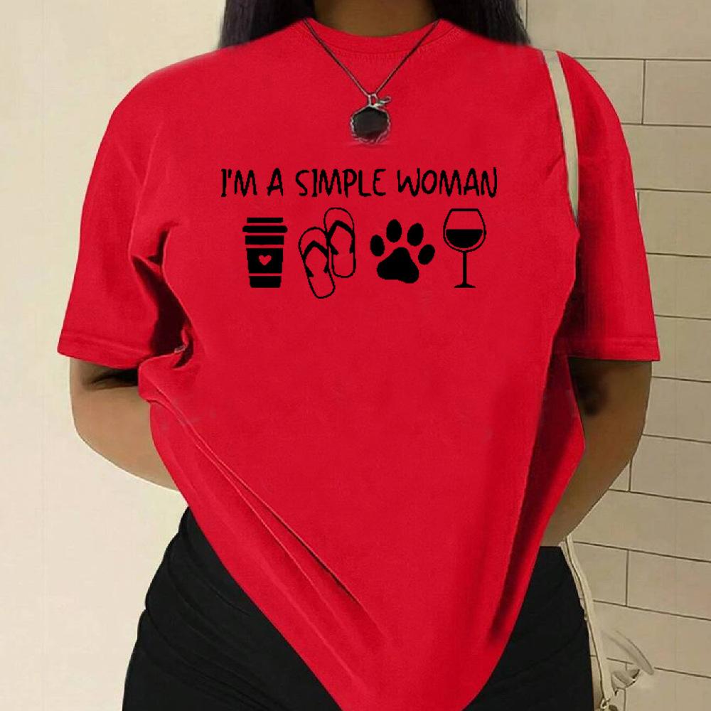 Simplified Letter Printing Cotton T-Shirt Short Sleeve Round Neck Women 2d Print Tops
