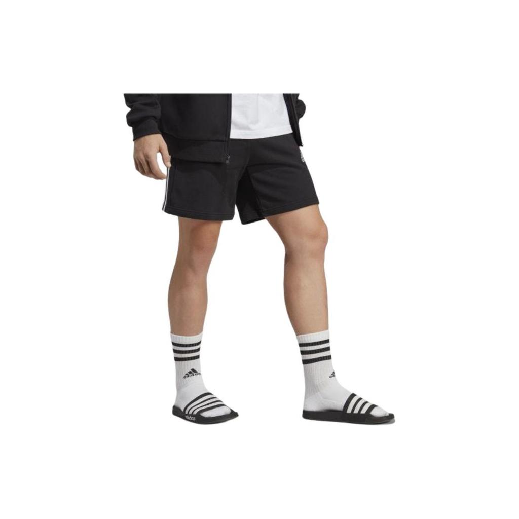 Adidas Logo Embroidered Elastic Waist Striped Straight Breathable Shorts Men Bottoms Black IC9435