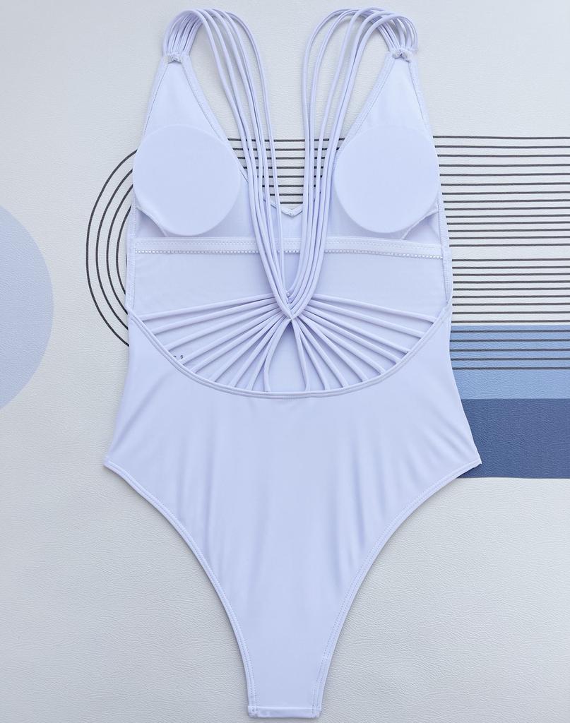 Women's Swimwear Solid Color Scalloped Straps Sexy One Piece Swimsuit Bikini Beachwear Bathing Suits