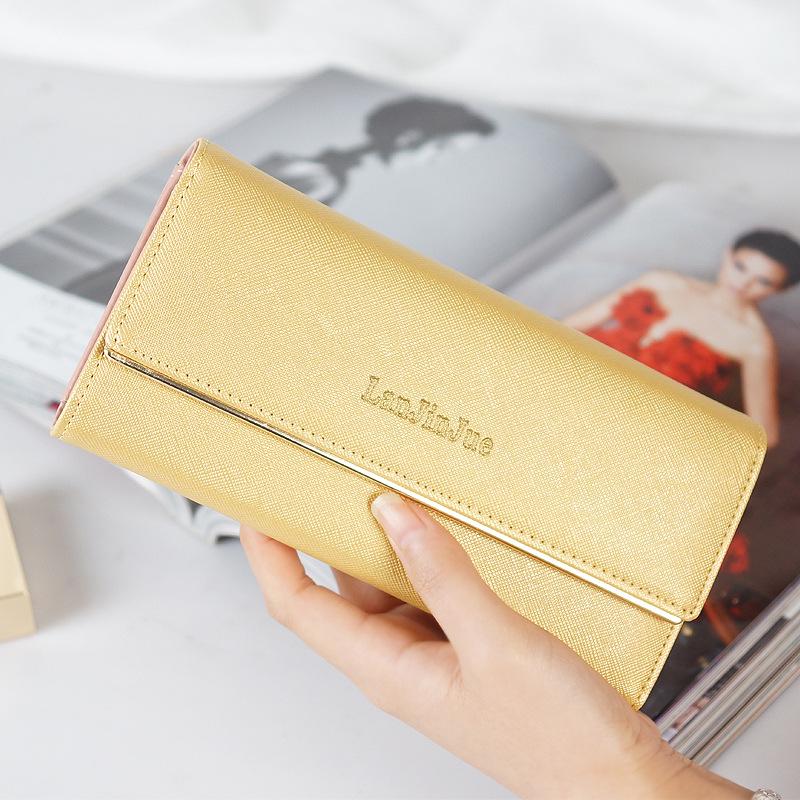 Women's Long Wallet - European & American Style, Multi-Card Slot, Letter Buckle Clutch, Simple Tri-Fold Coin Purse