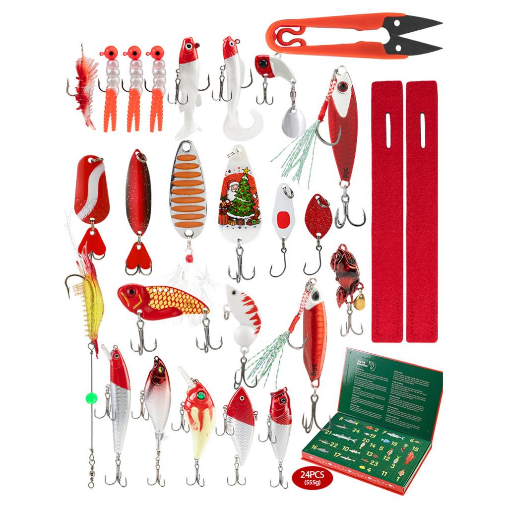 Merry Christmas Advent Calendar Fishing Christmas Countdown, Fishing Tackle Advent Calendar For Fish Adult Men Teen Boys 24-Day Countdown 24pcs