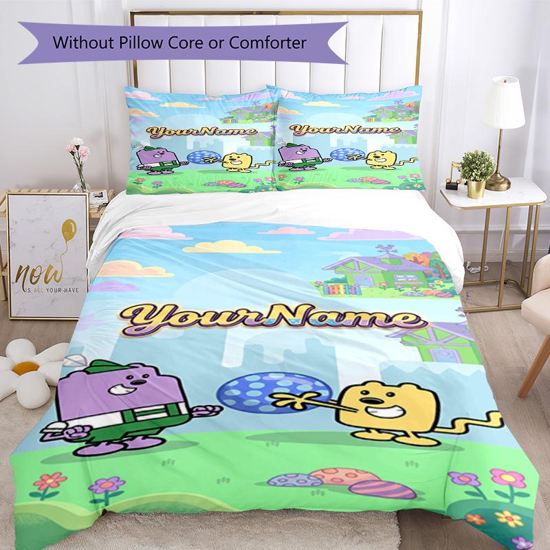 Wow! Wow! Wubbzy Customize your name Bedding Set Breathable Duvet Cover with Pillowcases Home Decoration Birthday Gift