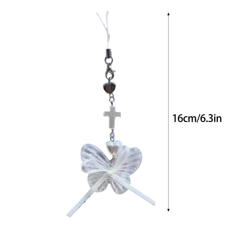 Multifunctional Butterfly Keychain Detachable Bow Beaded Phone Lanyard Ornament