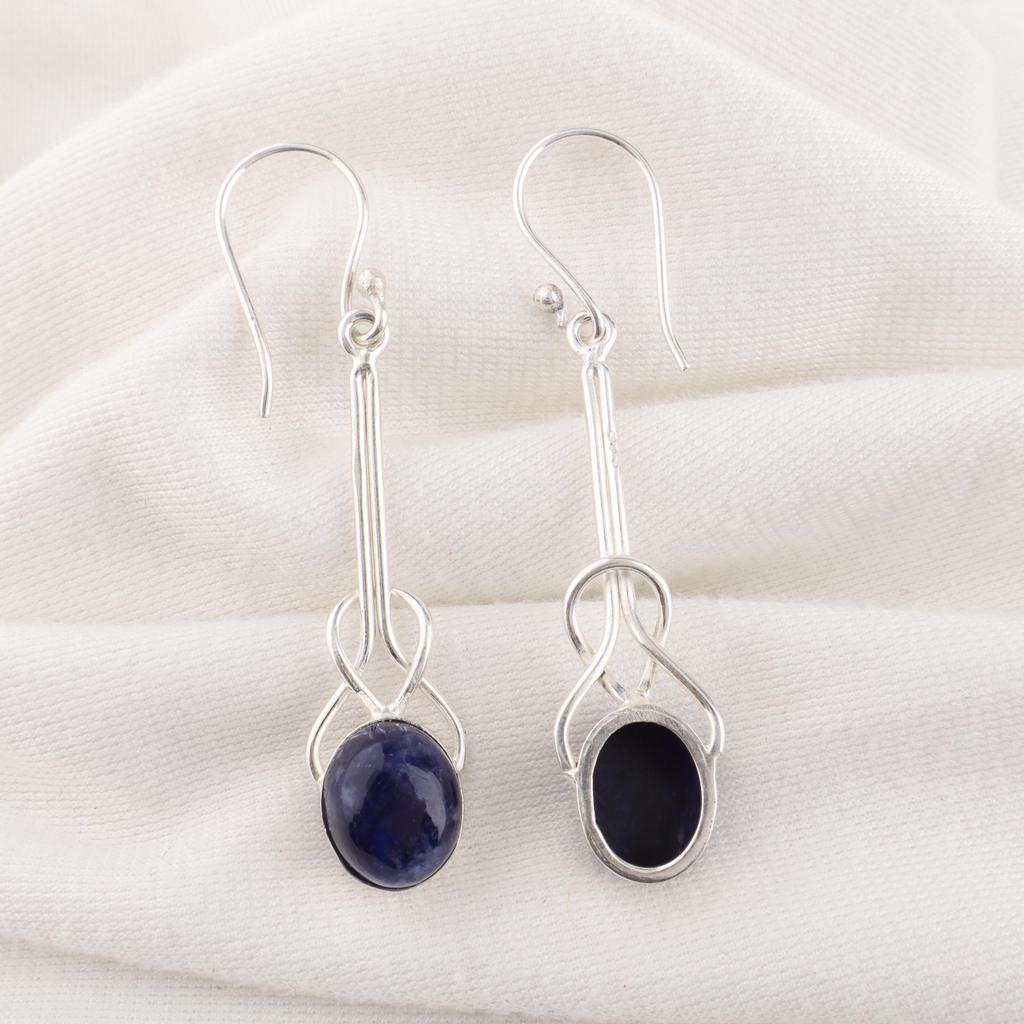Sodalite Gemstone Earrings, 925 Solid Sterling Silver Jewelry, Handmade Beautiful Earrings For Wedding Gift