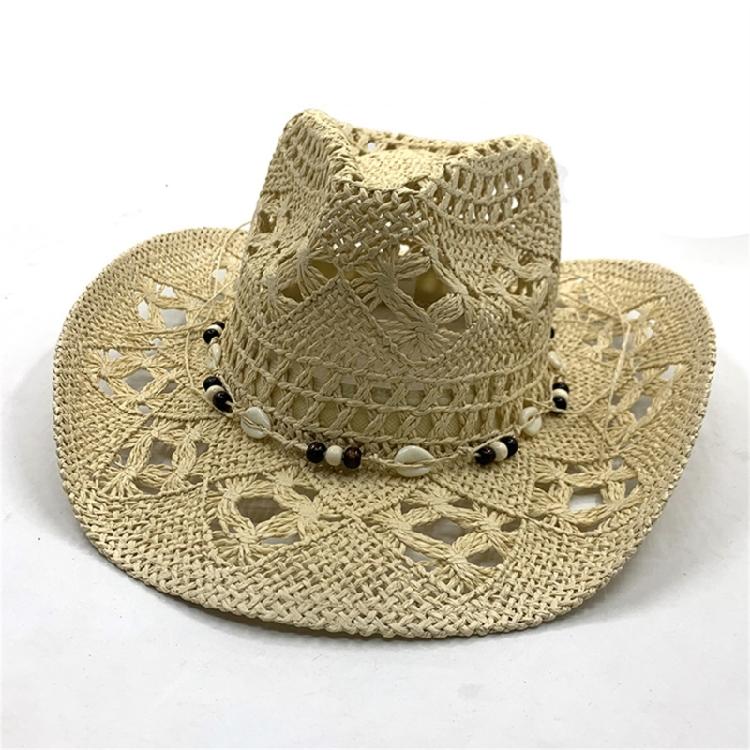 Elegant Wide Brims Woven Straw Hat with Seashells Decoration for Women Men Outdoor Fun Activity Breathable Headwear