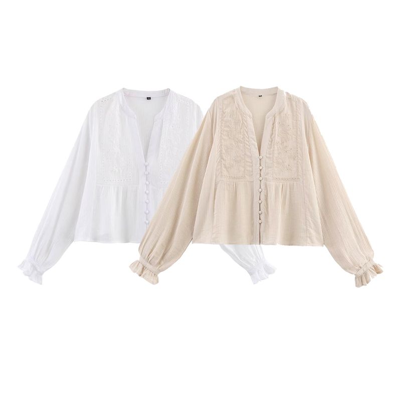 Kaslead New Arrival Women's Clothing Fashion Style Fashion Minimalist Cut Out Embroider Short Shirt 8741022