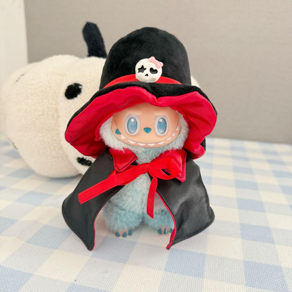 For 17cm Labubu Clothing quirky Pumpkin Magic Hat Skull Cloak Set 3.0 Labubu Clothes Doll Accessories Cosplay Halloween Gifts