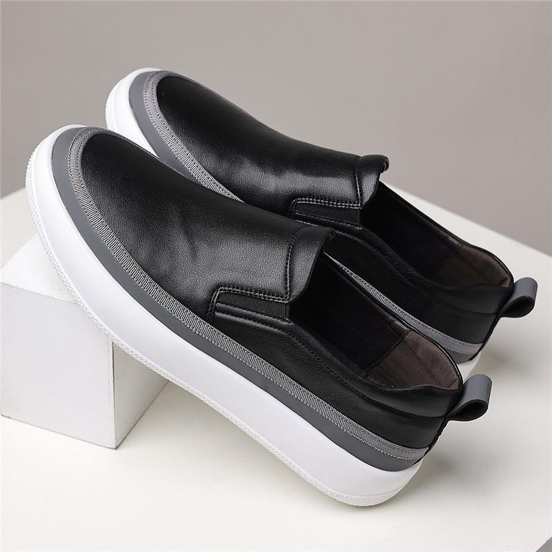 Fashion New Fasihon Men's Charm White Black Platform Leather Leisure Shoes Male Comfortable Loafers Zapatos Hombre