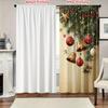 2PCS Christmas Curtains Golden Bell Xmas Ball Pine Branch Snowflake Digital Print Drapes for Living Room Bedroom Holiday Decor