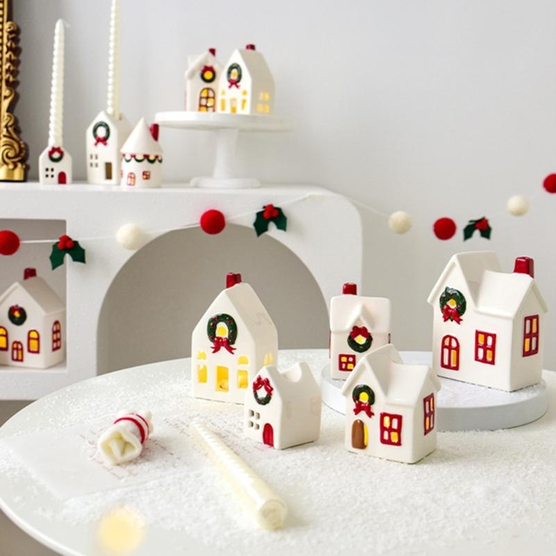 Festival Keramik Hus Ljusstakar Batteridrivna Juldekoration Vinterdisplay Gåva Julstugor Hus