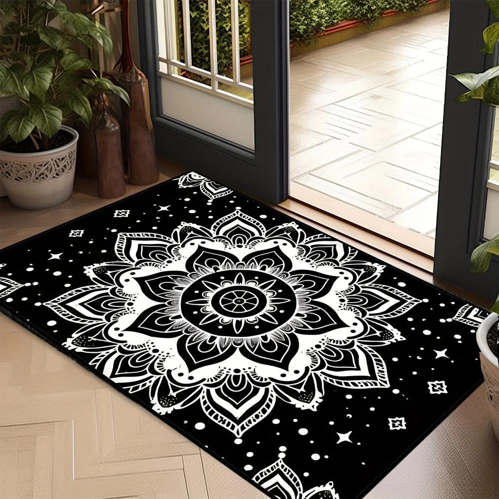 Bohemian Mandala Floral Area Rug Bedroom Black Boho Flower Rug Vintage Exotic Ethnic Floral Rug for Living Room Classroom