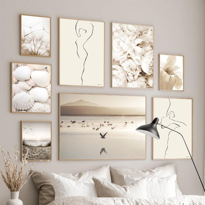 Nordic Wall Art White Shell Beach Flower Dandelion Canvas Painting  Posters and Prints Wall Pictures for Living Room Home Decor