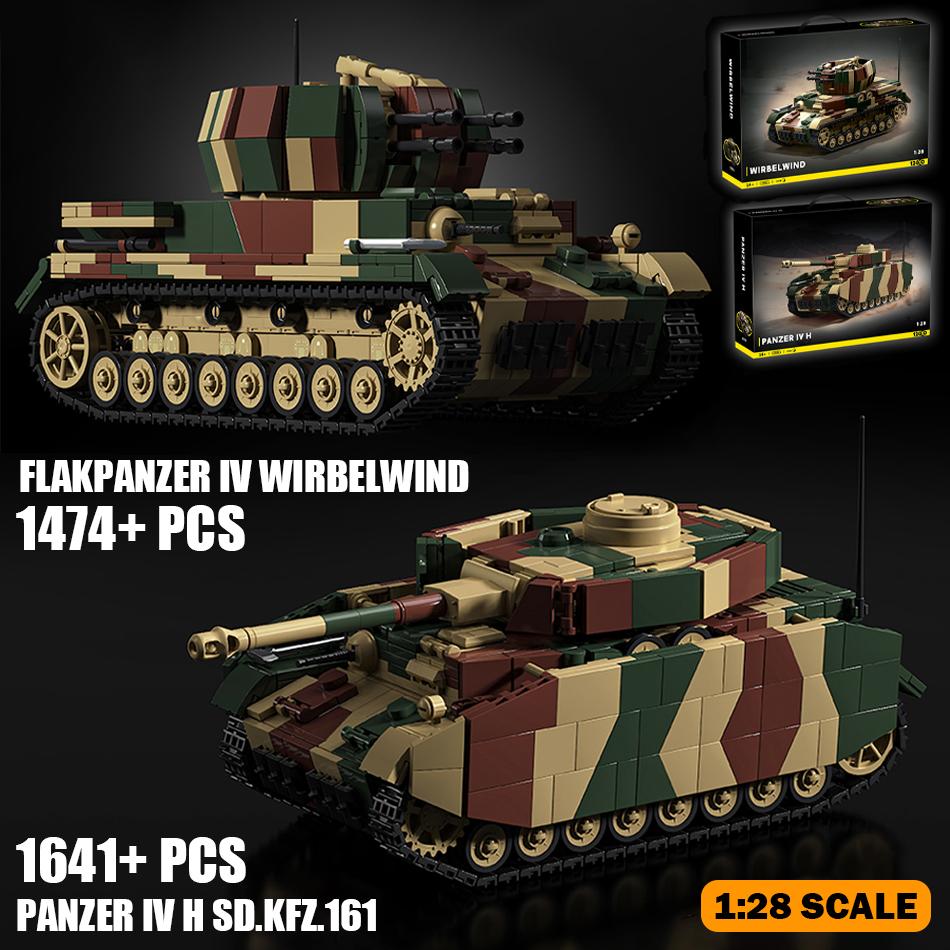 WW2 Military Panzer IV Sd.Kfz.161 Tank Building Blocks German Flakpanzer IV Anti Aircraft Gun Soldiers Bricks Toys for Kids Gift