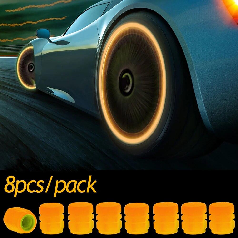 4 Stück Leuchtende Auto-Ventilkappen Fluoreszierend Nachtleuchtend Auto Motorrad Fahrrad Rad Reifen Nabe Leuchtende Ventilschaftkappen Dekor