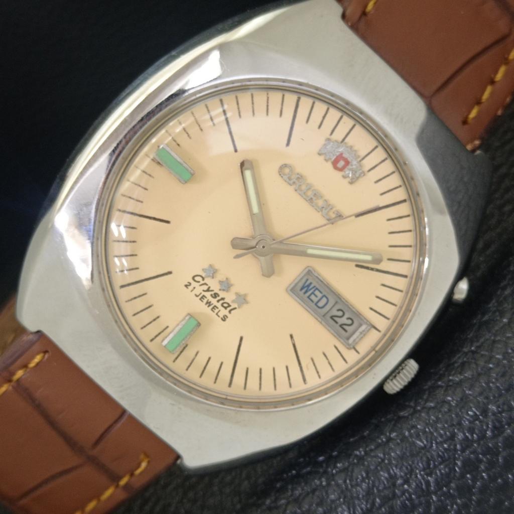 

JAPAN VINTAGE ORIENT CRYSTAL AUTOMATIC 46943 MENS CREAM DIAL WATCH a703411-1 R213c-a703411