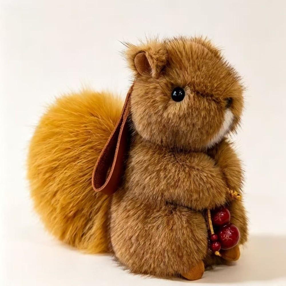 Plush Squirrel Plush Rabbit Keychain Fluffy Plush Bunny Bag Pendant Car Key Ring