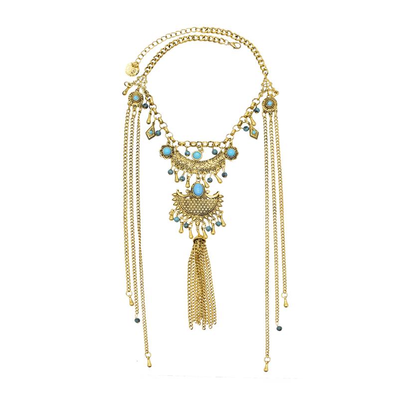 Vintage Long Tassel Women Necklace Bohemian Ethnic Bell Pendant Statement Chains Choker Gypsy Female Accessories