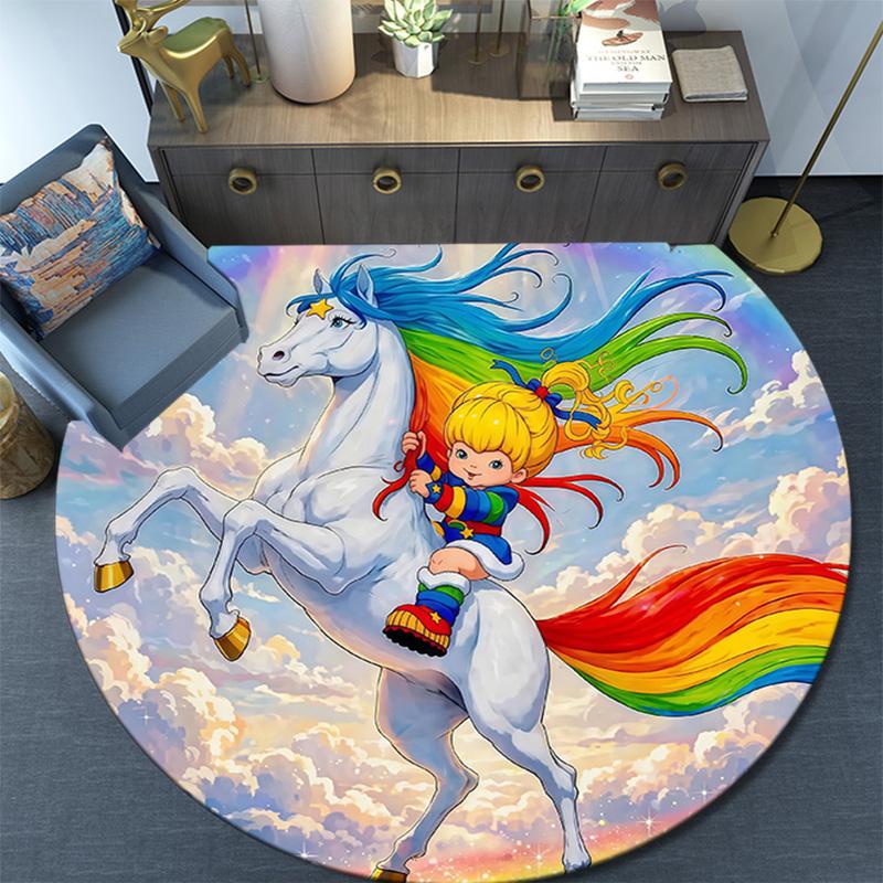 Rainbow Brite,Round Area Rug,Carpet Rug for Living Room Bedroom Sofa Playroom Decor,Non-slip Floor Mat
