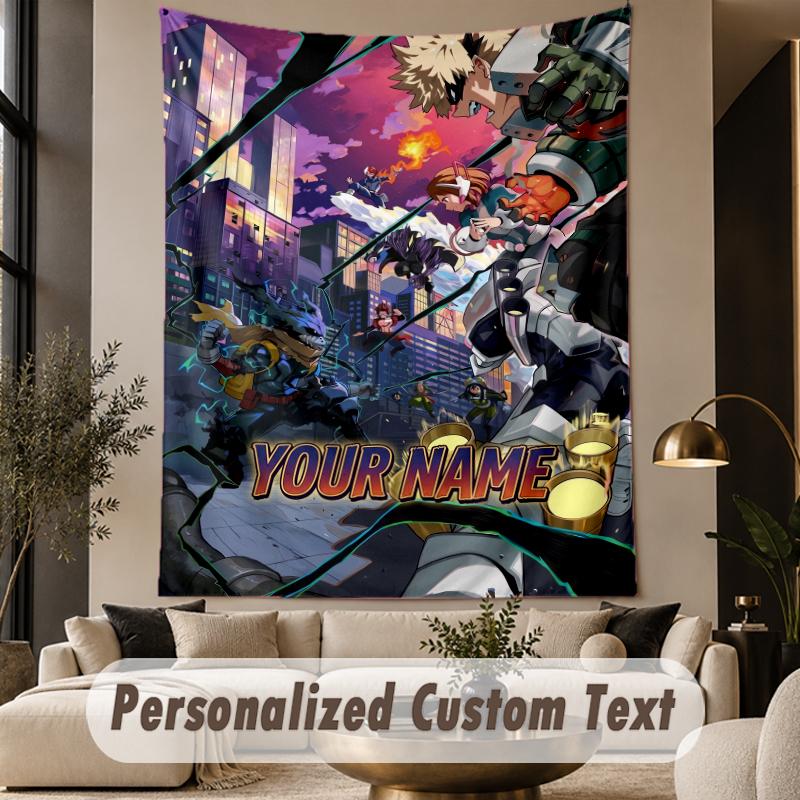 Custom Text Printed Tapestry My Hero Academia Pattern Large Wall Hanging Indoor Room Decor