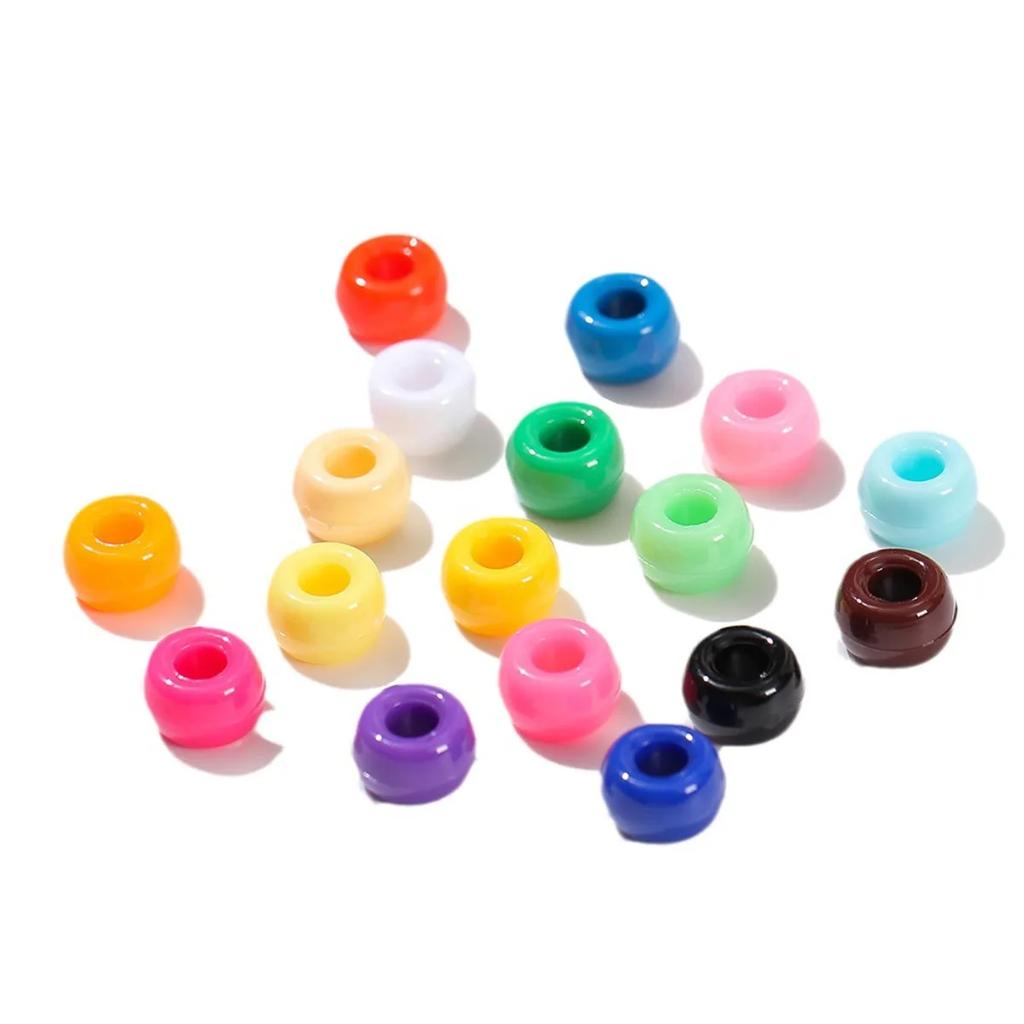 TX40 100Pcs 9mm Colors Minimalist Multicolor Rotundity Acrylic Big Hole Spacer Beads DIY Craft Kid Necklace Bracelets Accessory
