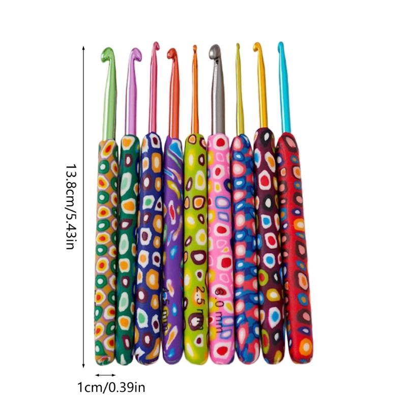 9Pcs Ergonomic Handle Crochet Hook, 2MM-6MM Ergonomic Crochet Needle Long Handle Crochet Hook for Beginner Hobbyist