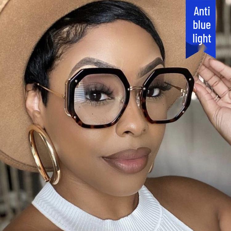 2022 Polygon Eyeglass Frame: Anti-Blue Light, Hollowed Sides, Trendy European & American Design