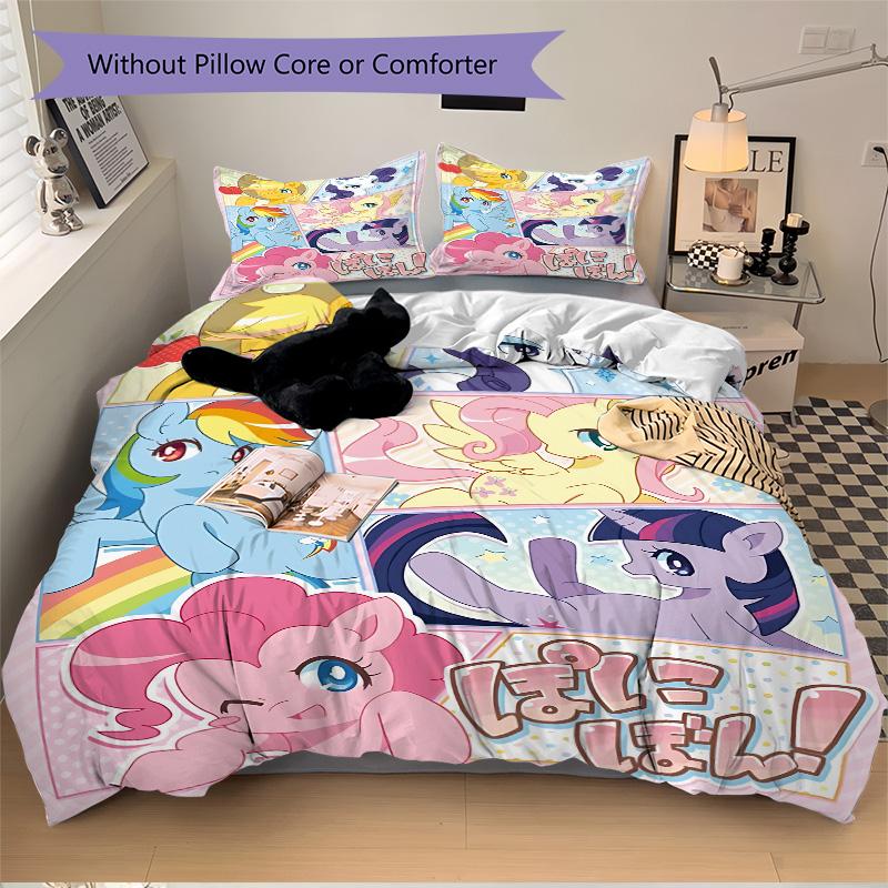 Colorful Ponies Friendship Magic Print 3Pcs Bedding Set,Duvet Cover with 2 Bedro,Pillowcase Home Birthday Gift