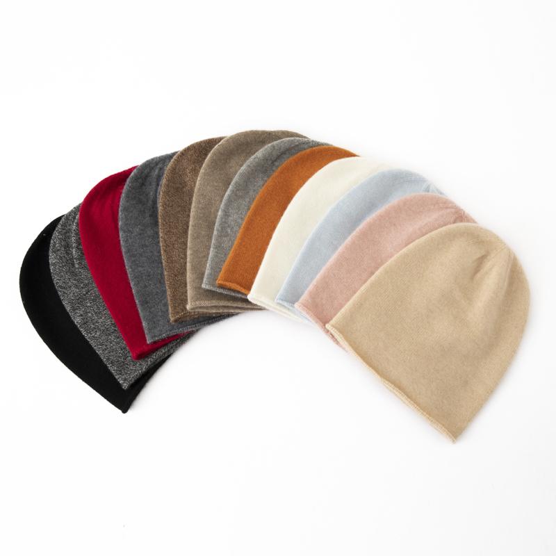 Damen 100% Reines Kaschmir Mütze Gerollter Rand Flauschige Textur Winter Warm Weich Slouchy Beanie Mütze Kaltwetter Accessoire