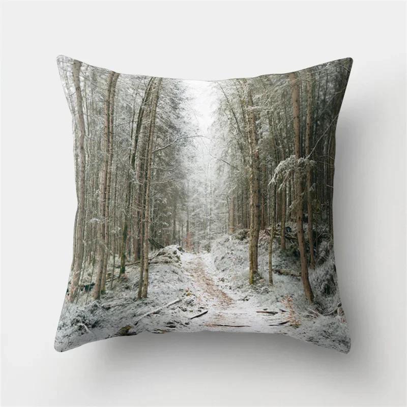 Four Seasons Natural Landscape Double-Sided Printed Pillow Cover Short Plush Suitable Living Rooms Bedrooms Throw Cushion Cover