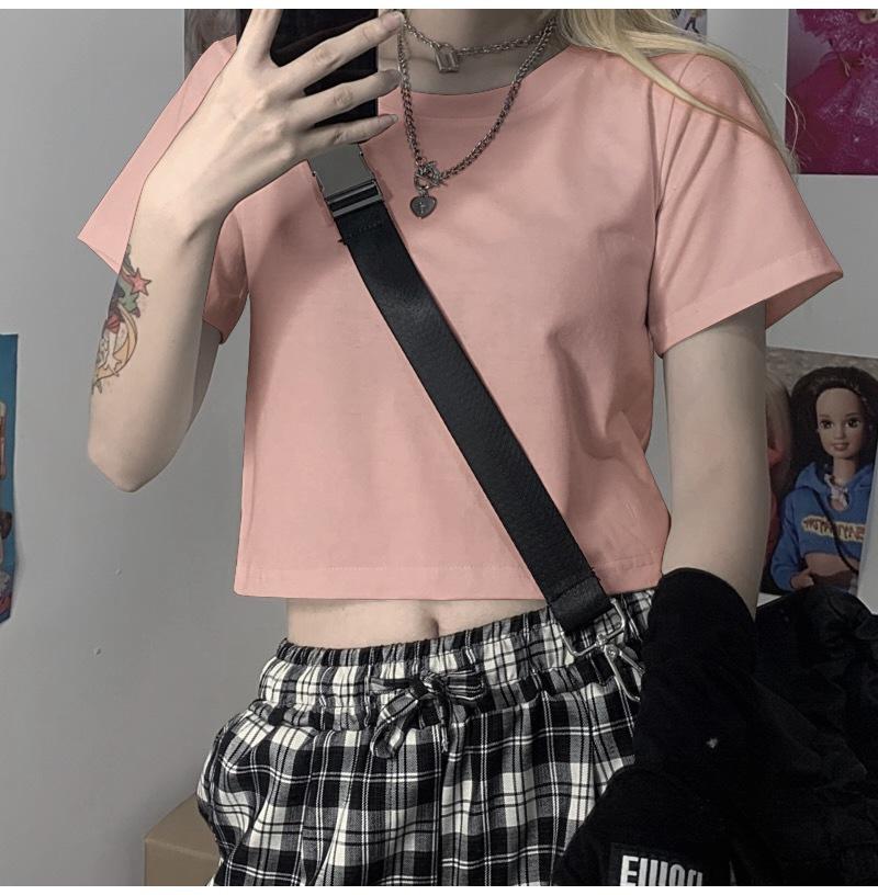 Women's Crew Neck Short Sleeve Crop T-Shirt Slim Fit Candy Color Solid Polyester Cropped Top Multi Color Y2K Summer Casual Tee