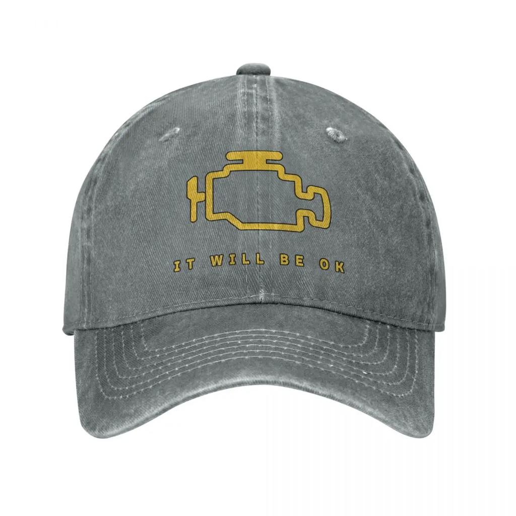 Fashion Water Washing Mechanic Auto Repair Check Engine Light Baseball Caps Homme Sun Hat Adjustable Cap Hats