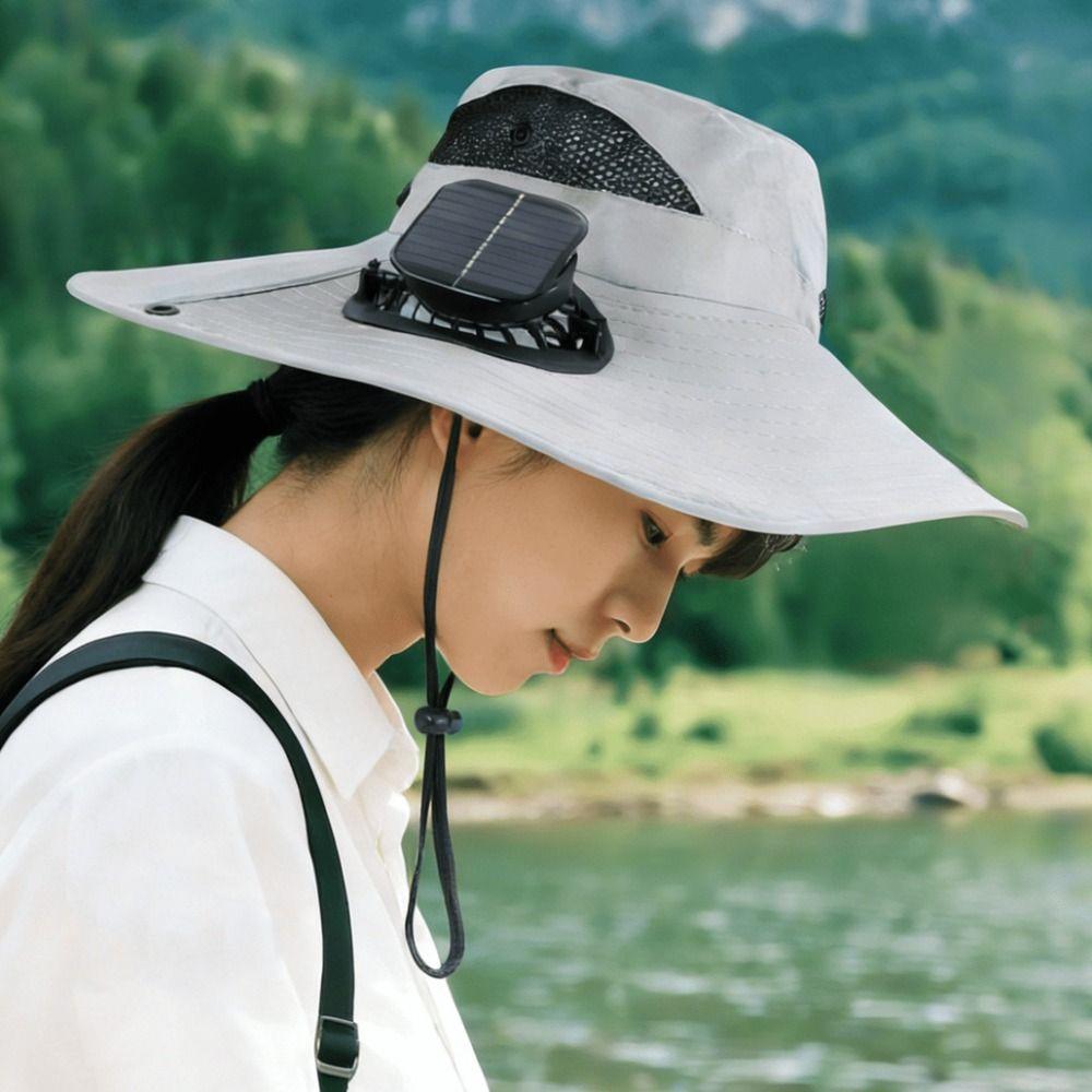 Dual Fan Solar Fan Hat 3 Speeds Fishing Bucket Hat Convenient Summer Fan Visor Cap  Sport