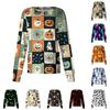 Women Long Sleeve Button Front Cardigan Halloween Print Nurse Scrub Top Lightweight Comfortable Fit Workwear Shirt