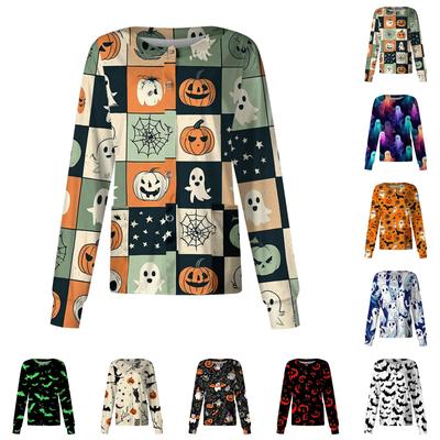 Women Long Sleeve Button Front Cardigan Halloween Print Nurse Scrub Top Lightweight Comfortable Fit Workwear Shirt