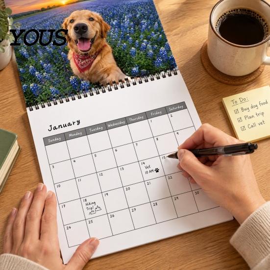 Cute Animal Theme Calendar 2027 Adventure Dog Wall Calendar, 12-Month Puppy Photography Planner with Planning for Owners Spiral Binding, Thick