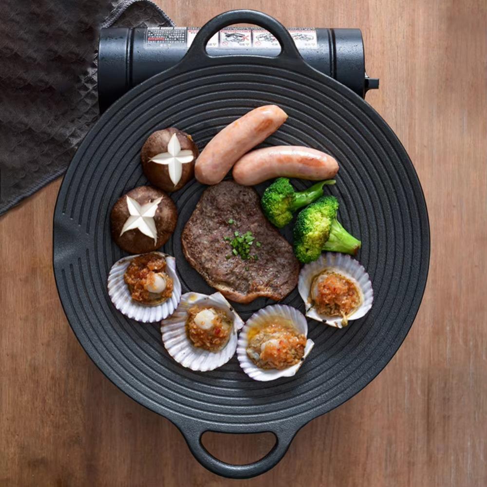 Cast Iron Grill Plate Korean Style Baking Tray Barbecue Accessory BBQ Grill Pan  Outdoor